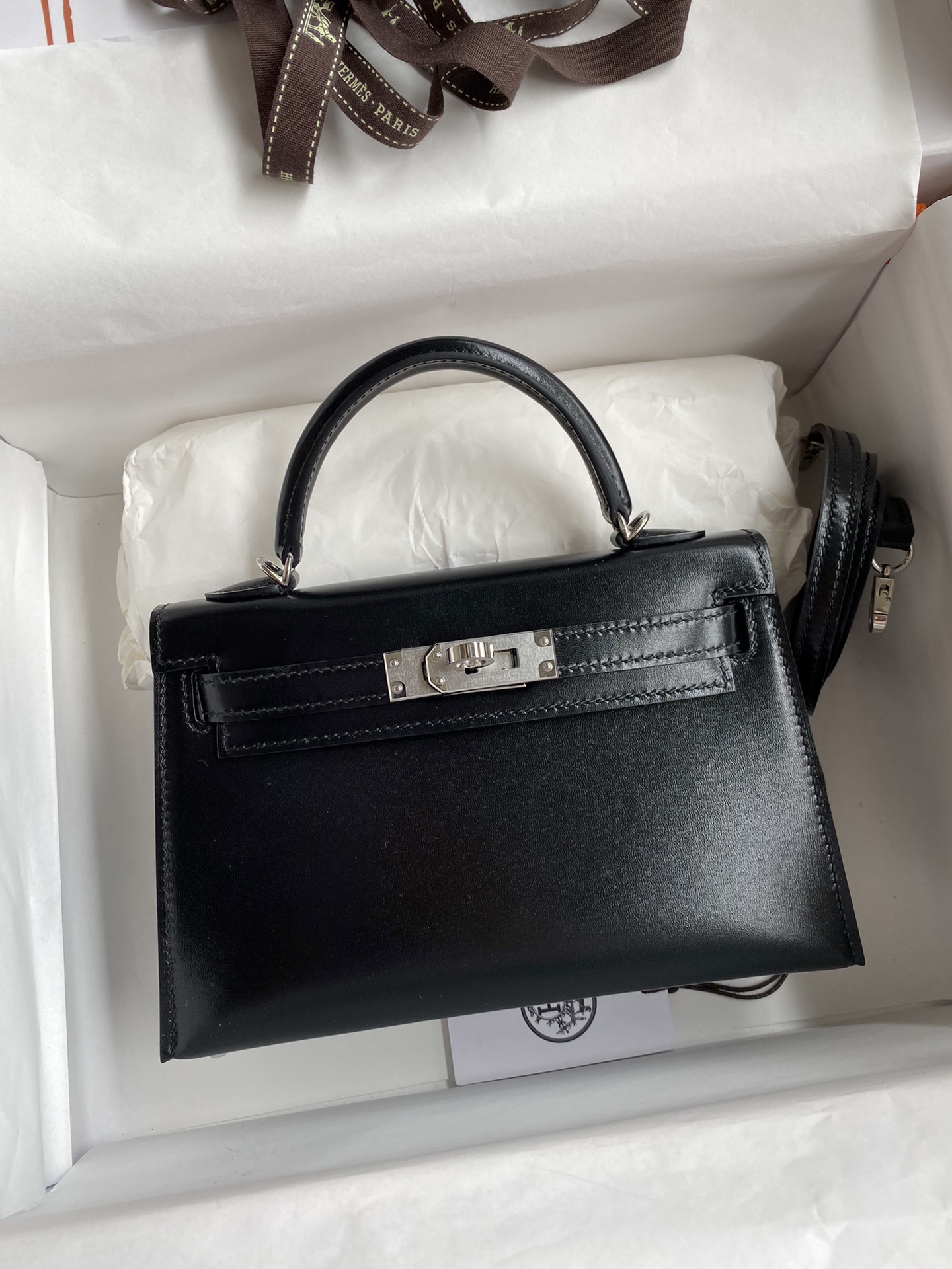 Hermes Kelly Mini II Bag 19CM In Black Box Leather